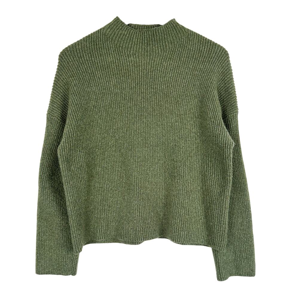 Abercrombie & Fitch Womens Ribbed Funnel-neck Sweater Olive Green - XS